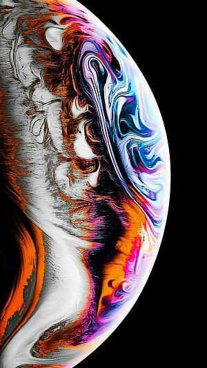 Vibrant Abstract Fluid Art Sphere with Swirling Multicolored Patterns on Black Background HD phone wallpaper
