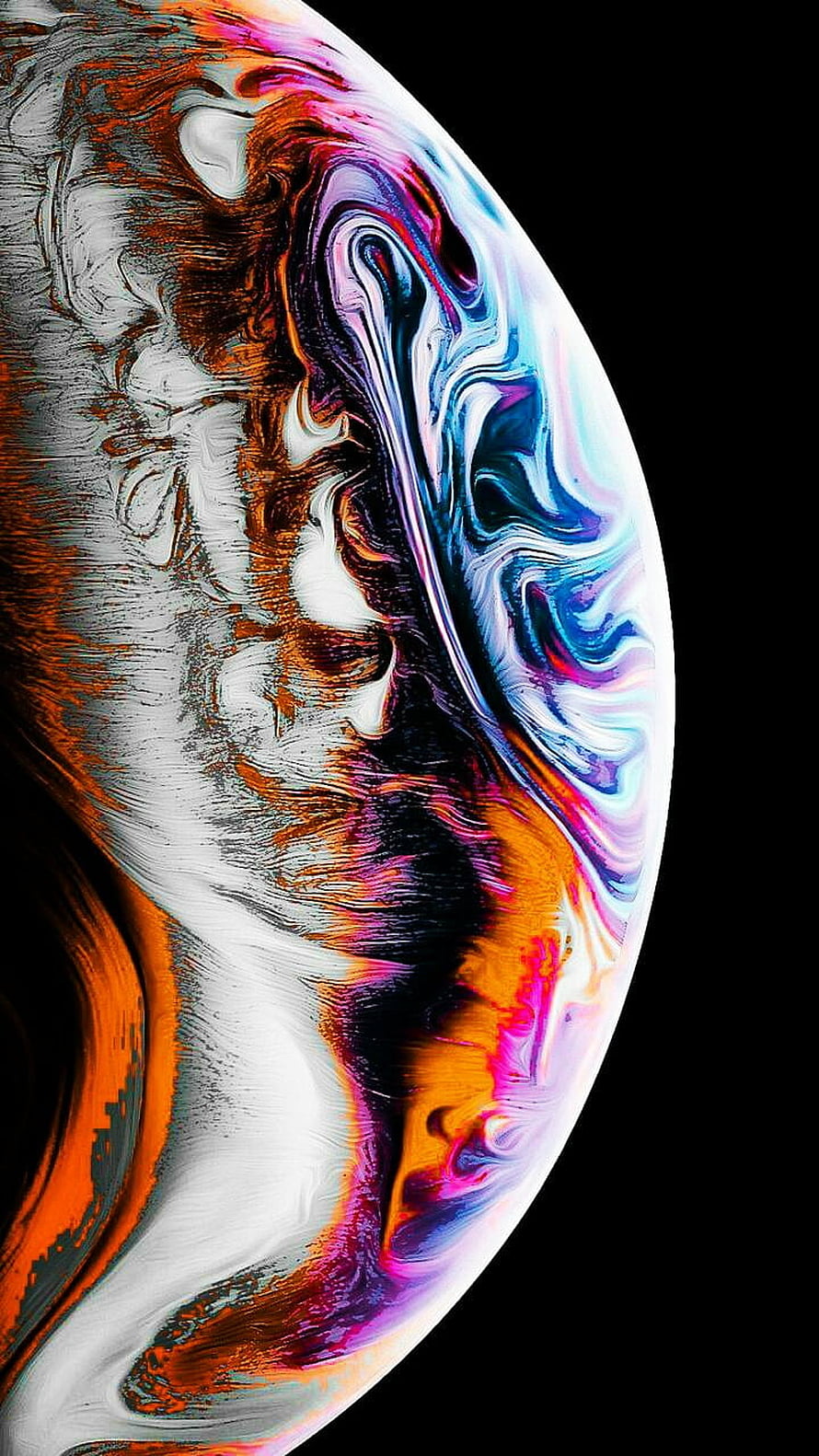 Vibrant Abstract Fluid Art Sphere with Swirling Multicolored Patterns on Black Background HD phone wallpaper