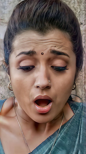 Trisha Krishnan Portrait in Teal Saree with Traditional Jewelry and Expressive Makeup HD phone wallpaper