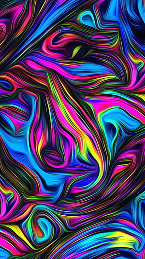 Vibrant Holographic Liquid Abstract Art with Neon Swirls and Psychedelic Color Flow HD phone wallpaper