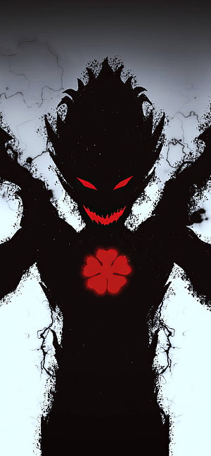 Black Clover Asta Demon Form Silhouette with Red Eyes and Clover Mark HD phone wallpaper