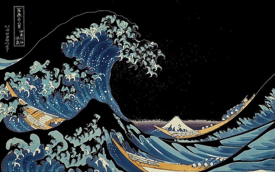 The Great Wave Off Kanagawa Japanese Woodblock Print with Mount Fuji and Fishing Boats HD wallpaper