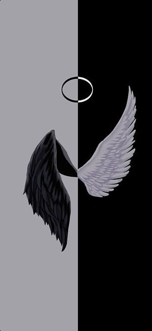Minimalist Black and White Angel Wings with Halo Split Design HD phone wallpaper