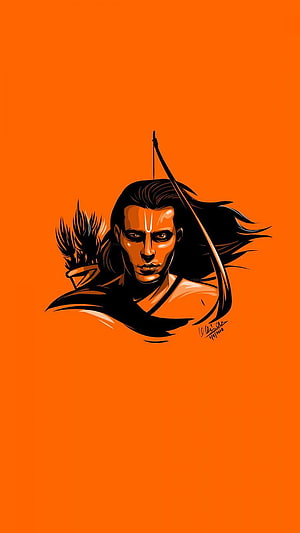 Lord Rama Archery Portrait in Bold Orange and Black Vector Style HD phone wallpaper