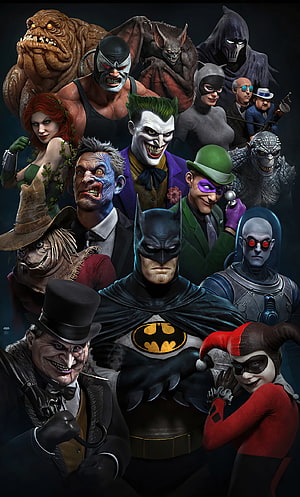 Batman The Animated Series Villains Group Portrait with Joker and Harley Quinn, Batman The Animated Series Superheroes , , Background, and, Animation HD phone wallpaper