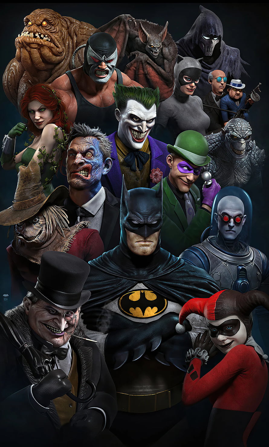 Batman The Animated Series Villains Group Portrait with Joker and Harley Quinn, Batman The Animated Series Superheroes , , Background, and, Animation HD phone wallpaper
