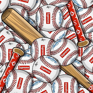 Supreme x Rawlings Baseball and Bat Illustration Pattern HD phone wallpaper