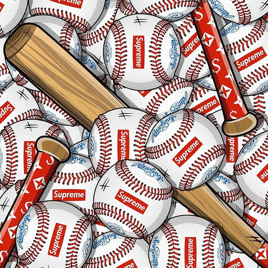 Supreme x Rawlings Baseball and Bat Illustration Pattern HD phone wallpaper