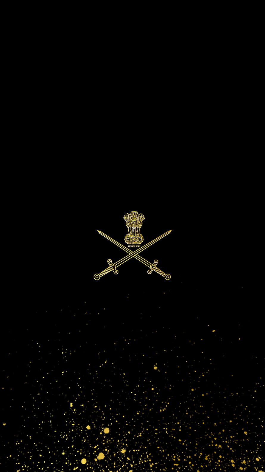Indian Army Emblem With Crossed Swords And Gold Particles On Black Background HD phone wallpaper