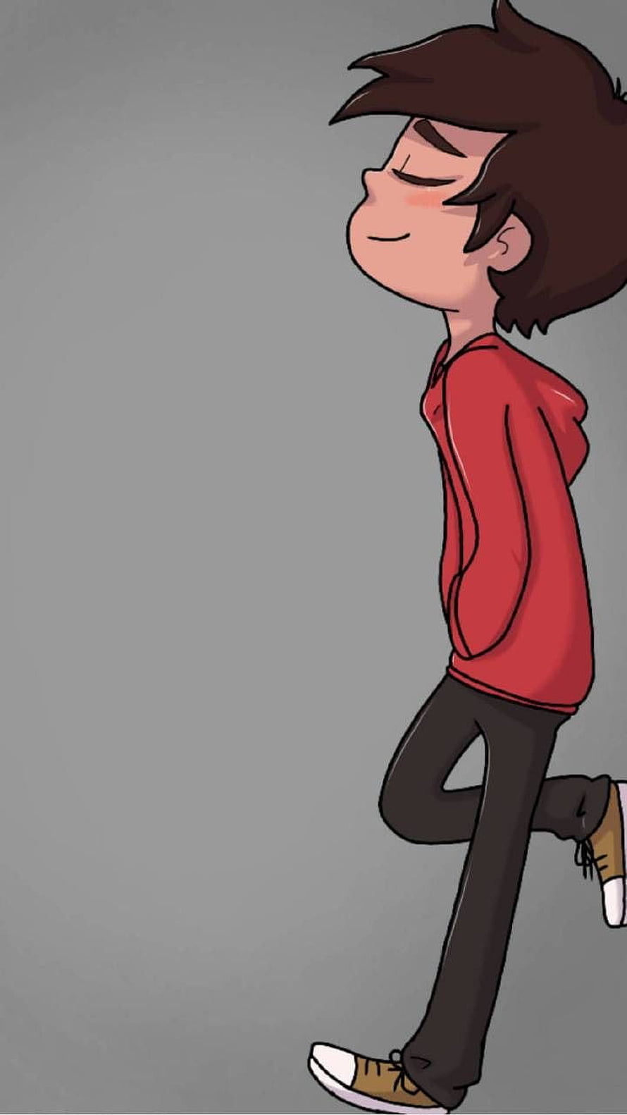 Cute Cartoon Boy Walking in Red Hoodie and Black Pants HD phone wallpaper