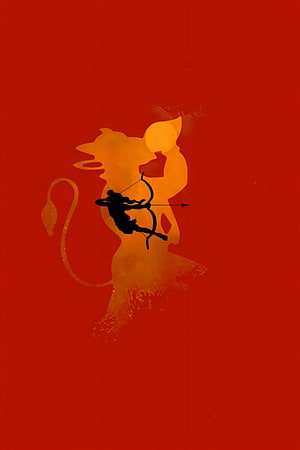 Hanuman Silhouette with Bow and Arrow on Fiery Red Background, Hanuman, hanumanji, ram HD phone wallpaper