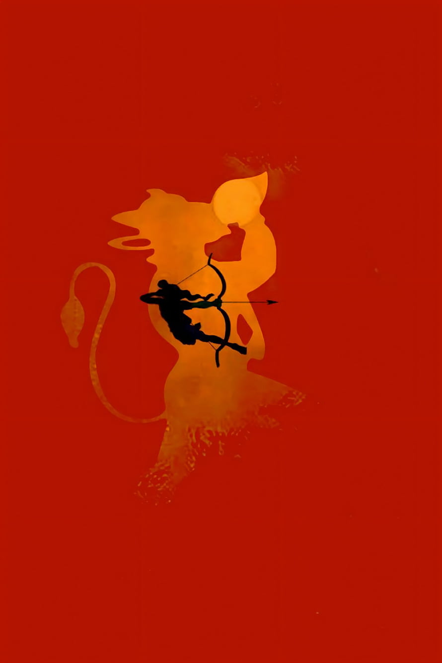 Hanuman Silhouette with Bow and Arrow on Fiery Red Background, Hanuman, hanumanji, ram HD phone wallpaper
