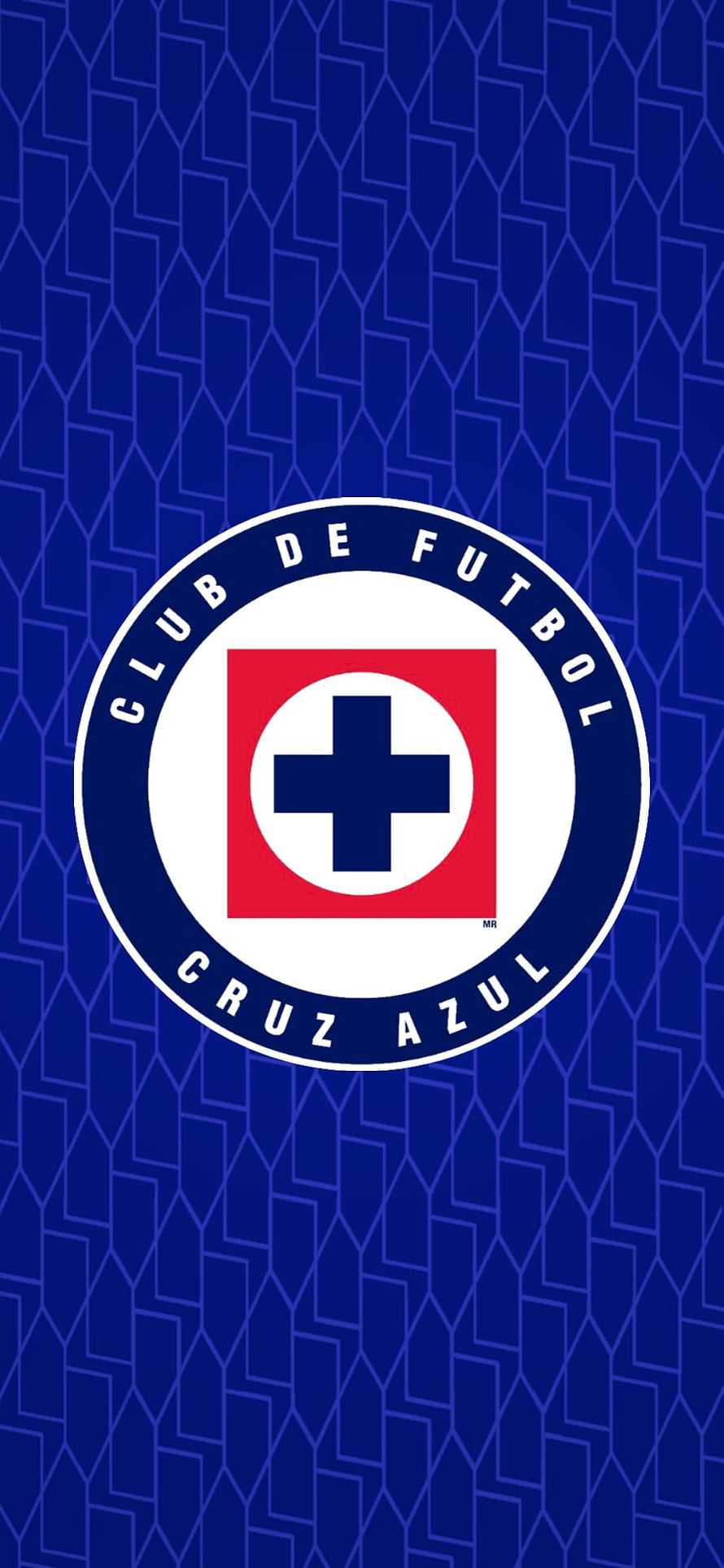 Cruz Azul Club de Futbol Official Team Crest on Deep Blue Geometric Pattern Background HD phone wallpaper