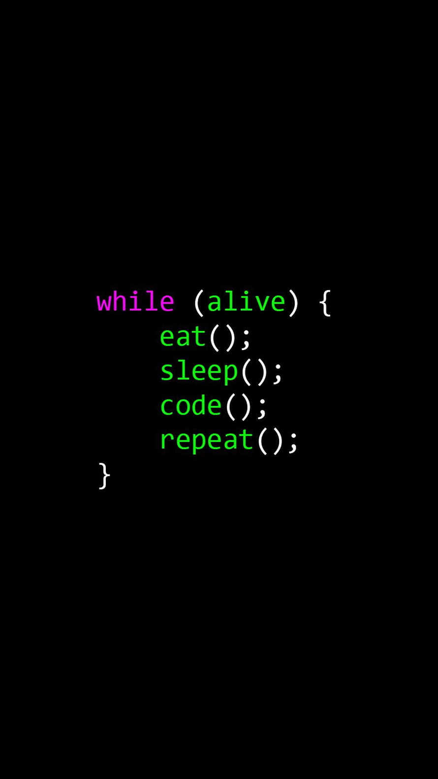 Minimalist Programmer Humor Code Snippet on Black Background HD phone wallpaper