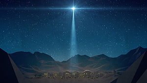 Star of Bethlehem Over Desert Settlement Under Starry Night Sky HD wallpaper
