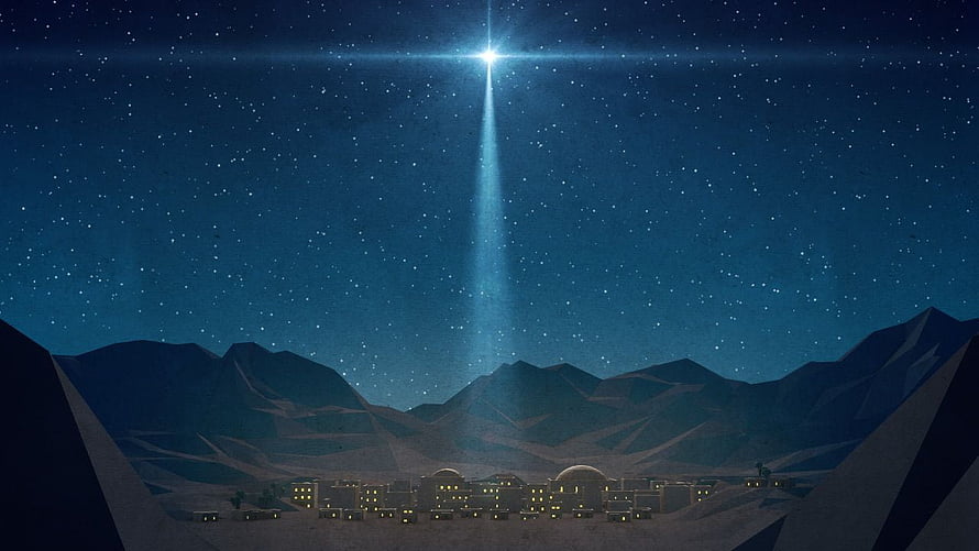 Star of Bethlehem Over Desert Settlement Under Starry Night Sky HD wallpaper