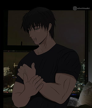 Toji Fushiguro from Jujutsu Kaisen in a dark room with a city skyline at night HD phone wallpaper