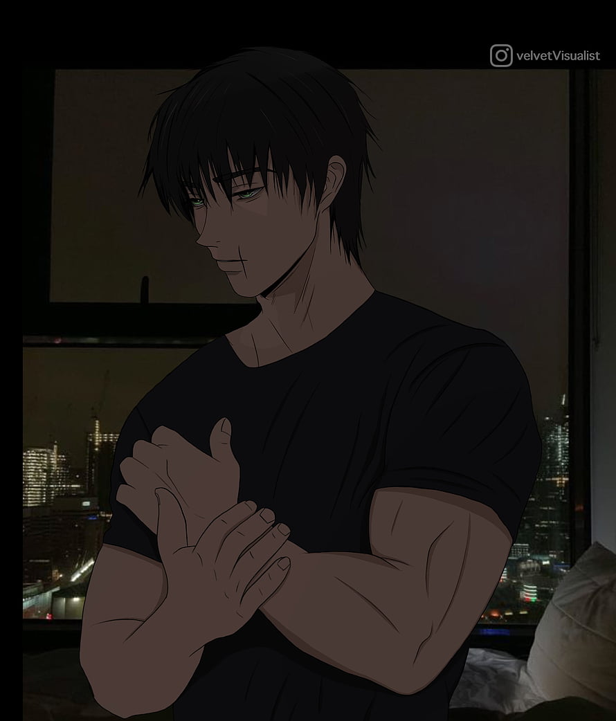 Toji Fushiguro from Jujutsu Kaisen in a dark room with a city skyline at night HD phone wallpaper