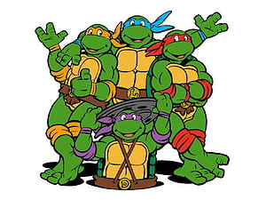 Cute Cartoon Teenage Mutant Ninja Turtles Group Illustration HD wallpaper