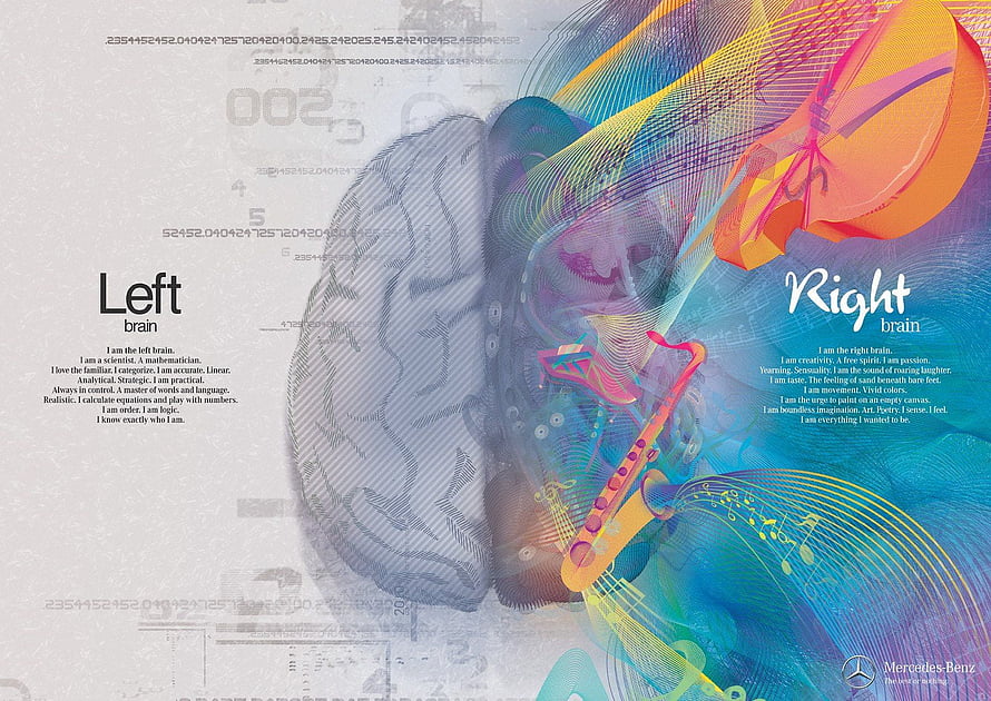 Left Brain Right Brain Concept Art with Saxophone and Abstract Colorful Design HD wallpaper