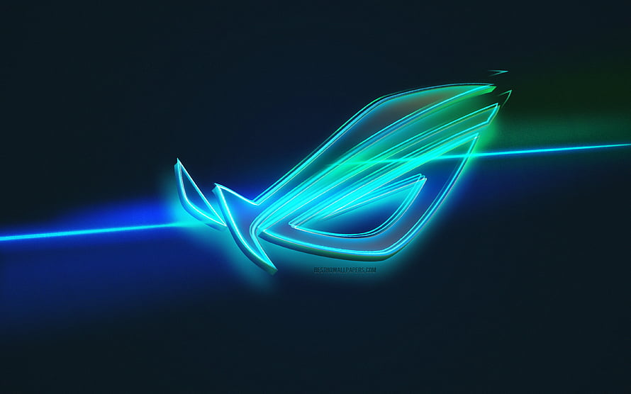 Republic of Gamers ROG Neon Logo with Blue Light Streaks on Dark Background HD wallpaper