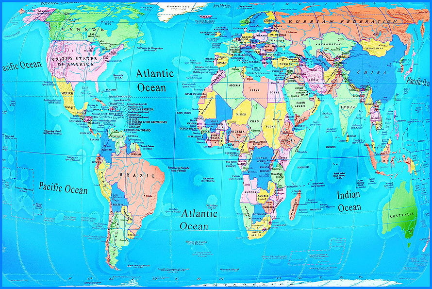 Detailed Political World Map Showing All Countries and Oceans HD wallpaper