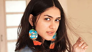 Mrunal Thakur Portrait Wearing Colorful Tassel Earrings With Long Dark Hair HD wallpaper