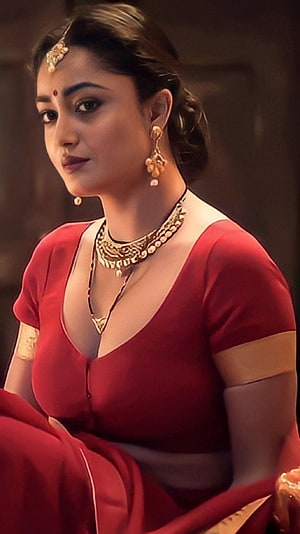 Tridha Choudhury in Traditional Red Attire with Gold Jewelry HD phone wallpaper