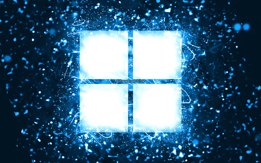 Glowing Microsoft Windows 11 Logo With Electric Blue Particle Effects HD wallpaper