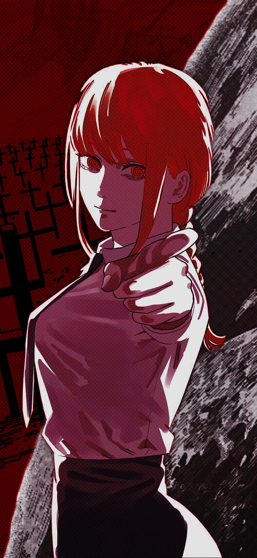 Makima from Chainsaw Man in a dramatic red and black anime illustration, Makima, chainsaw man, csm HD phone wallpaper