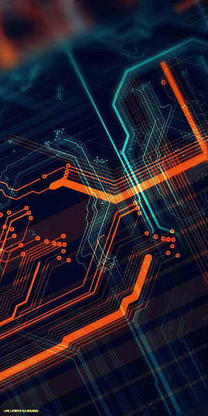 Neon Circuit Board Abstract Technology Wallpaper with Glowing Orange and Cyan Traces HD phone wallpaper