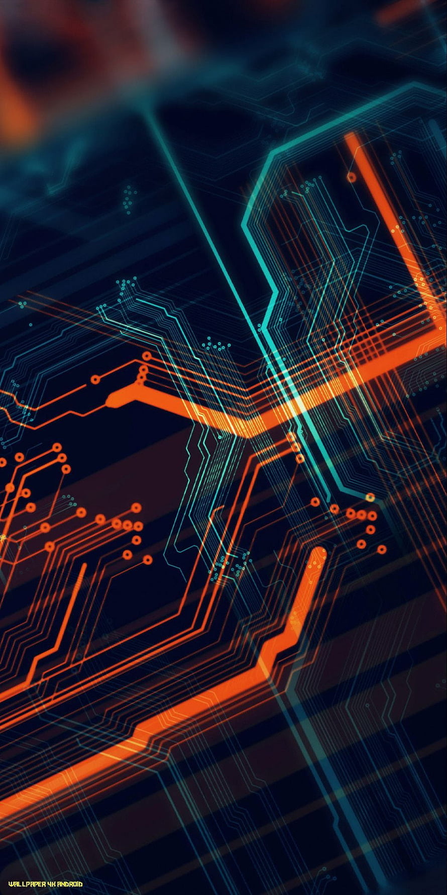 Neon Circuit Board Abstract Technology Wallpaper with Glowing Orange and Cyan Traces HD phone wallpaper