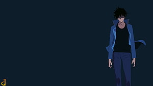 Sung Jin-Woo from Solo Leveling in a blue jacket against a dark background HD wallpaper