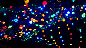 Vibrant Multicolored Christmas Lights Bokeh Against a Dark Night Sky HD wallpaper