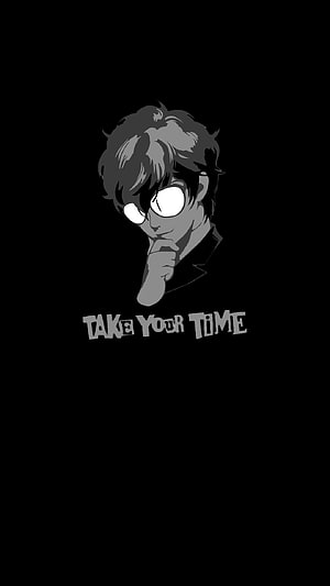 Persona 5 Joker Minimalist Portrait with Take Your Time Text on Black Background HD phone wallpaper