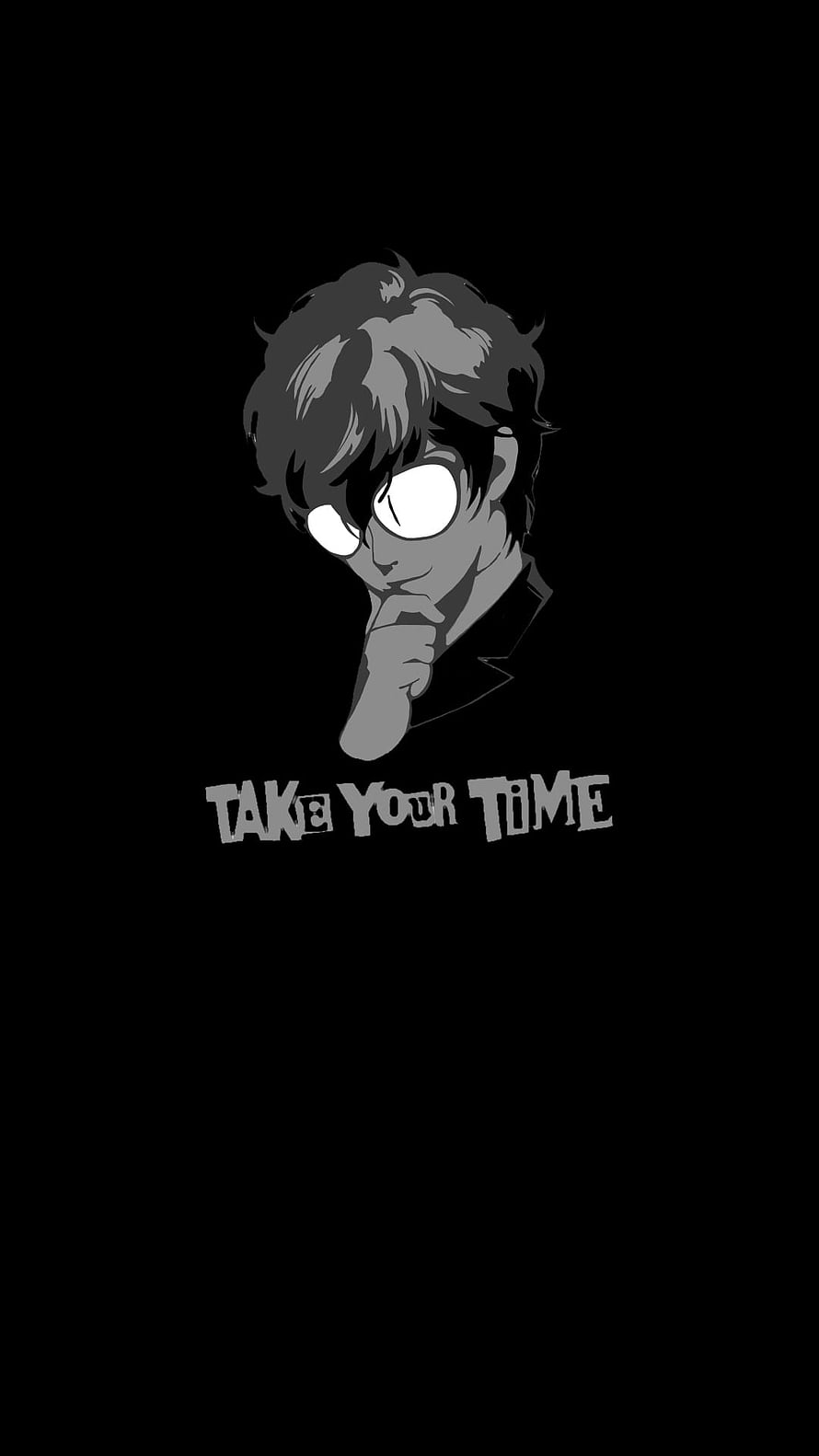Persona 5 Joker Minimalist Portrait with Take Your Time Text on Black Background HD phone wallpaper