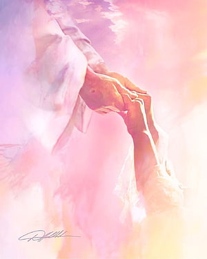 Jesus Hand Reaching Down in Ethereal Pink Light HD phone wallpaper