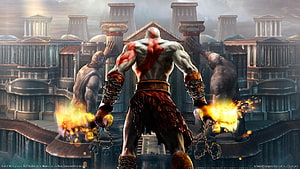 Kratos Wielding Blades of Exile in the Greek Pantheon from God of War HD wallpaper