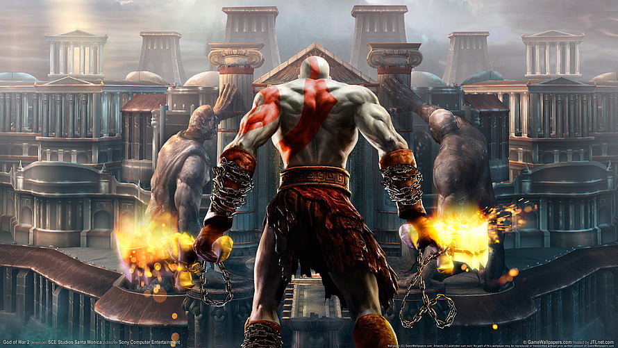 Kratos Wielding Blades of Exile in the Greek Pantheon from God of War HD wallpaper