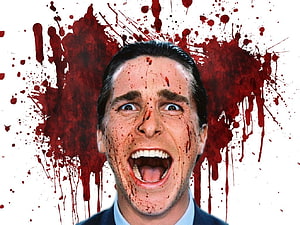 American Psycho Movie Poster Featuring Christian Bale with Blood Splatter HD wallpaper