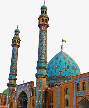 Jamkaran Mosque in Mashhad with Turquoise Dome and Ornate Minarets HD phone wallpaper