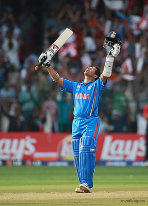 Sachin Tendulkar Celebrating a Milestone in India Cricket Jersey on the Field HD phone wallpaper