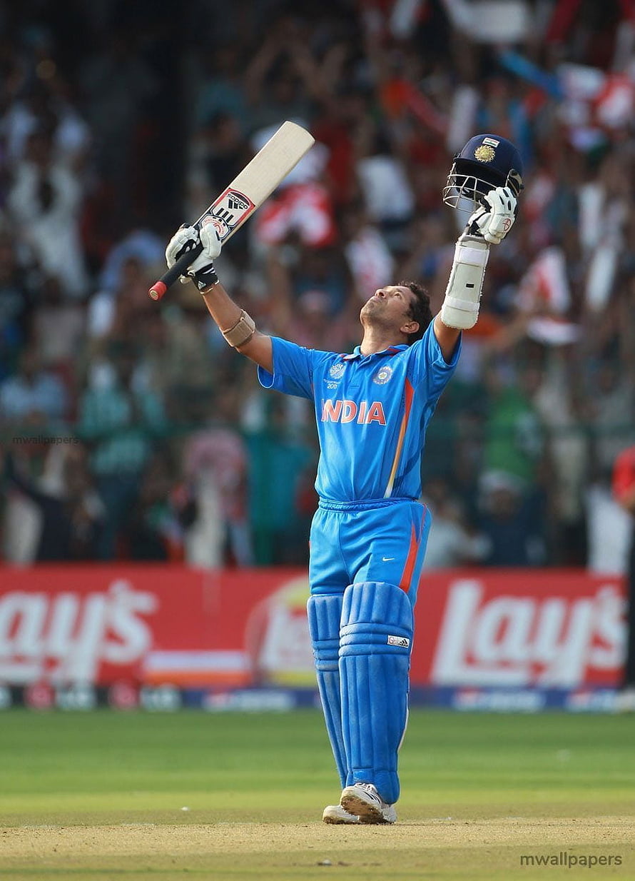 Sachin Tendulkar Celebrating a Milestone in India Cricket Jersey on the Field HD phone wallpaper
