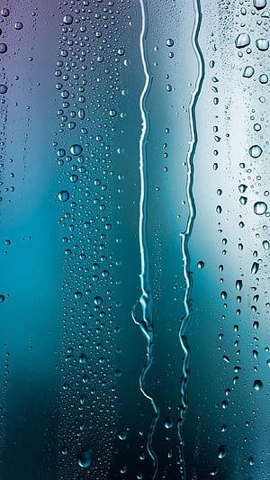 Raindrops on Glass with Blue Gradient Background HD phone wallpaper