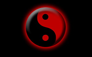 Glowing Red and Black Yin Yang Symbol on Dark Background HD wallpaper