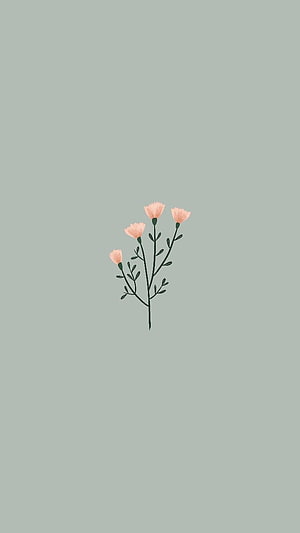 Minimalist Pink Carnation Branch Illustration on Sage Green Background HD phone wallpaper