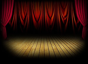 Empty Theater Stage With Red Velvet Curtains And Wooden Floor HD wallpaper