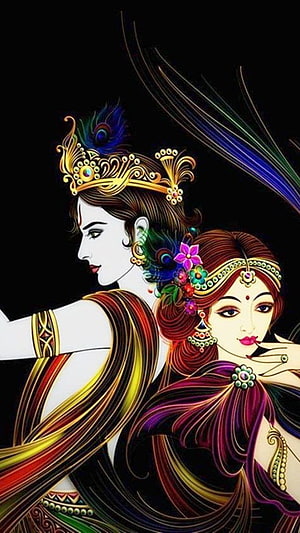 Radha Krishna Jodi: Vibrant Indian Couple in Traditional Attire and Ornate Jewelry HD phone wallpaper