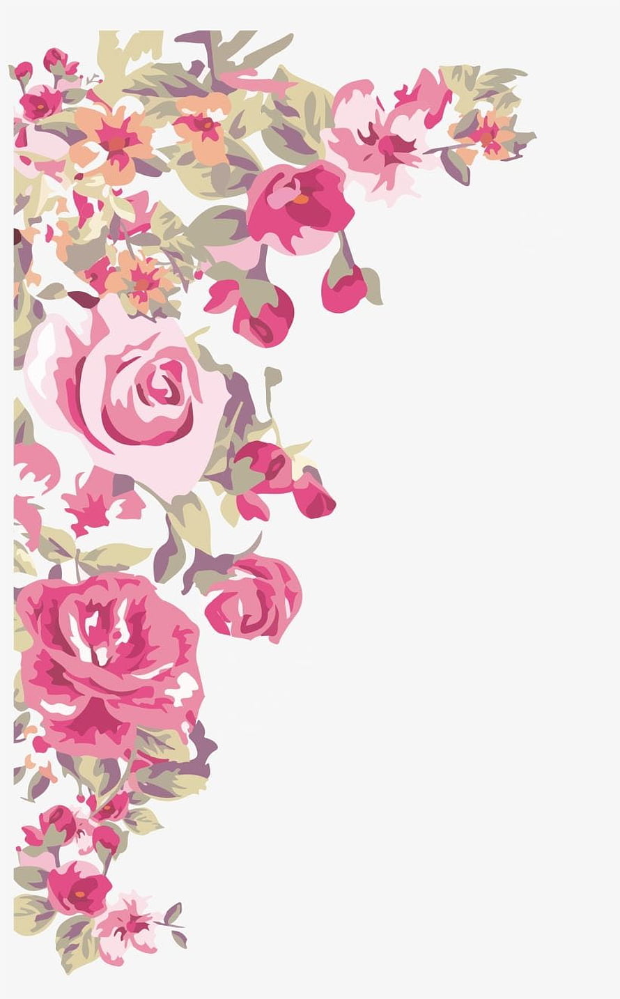 Pink Rose Floral Corner Border Design on White Background HD phone wallpaper