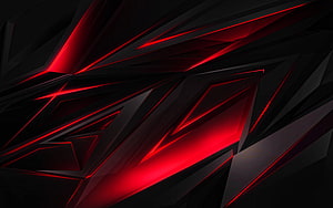 Dark Geometric Shards with Glowing Red Edges and Low Poly Abstract Design HD wallpaper